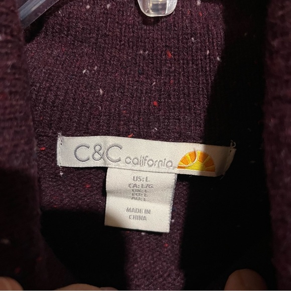 C & C California Sz Large Speckled Purple Turtleneck Pullover Sweater Wool Blend - Picture 5 of 9